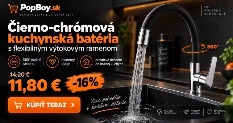 Čierno-chrómová páková kuchynská batéria s flexibilným výtokovým ramenom 