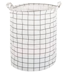   Skladací veľký kôš na hračky - biely so štvorcovým vzorom