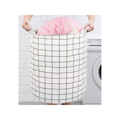 Skladací veľký kôš na hračky - biely so štvorcovým vzorom