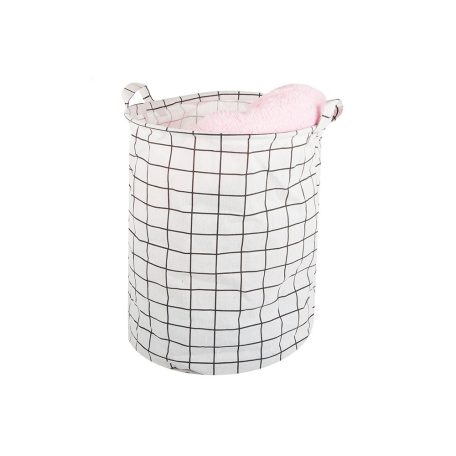 Skladací veľký kôš na hračky - biely so štvorcovým vzorom