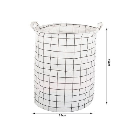 Skladací veľký kôš na hračky - biely so štvorcovým vzorom