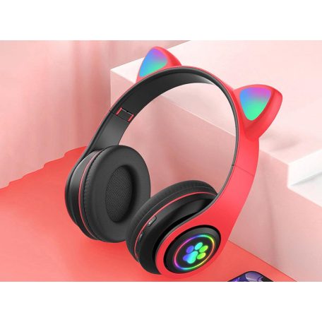 Bezdrôtové slúchadlá so vstavaným mikrofónom a LED osvetlením - červené