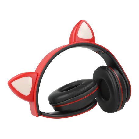 Bezdrôtové slúchadlá so vstavaným mikrofónom a LED osvetlením - červené