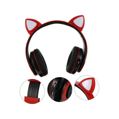 Bezdrôtové slúchadlá so vstavaným mikrofónom a LED osvetlením - červené