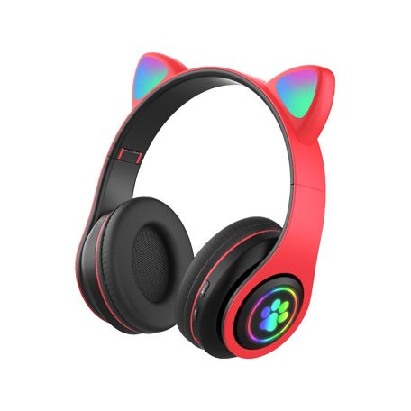 Bezdrôtové slúchadlá so vstavaným mikrofónom a LED osvetlením - červené