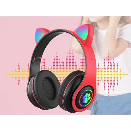 Bezdrôtové slúchadlá so vstavaným mikrofónom a LED osvetlením - červené