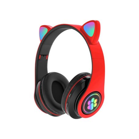 Bezdrôtové slúchadlá so vstavaným mikrofónom a LED osvetlením - červené
