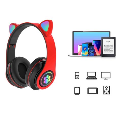 Bezdrôtové slúchadlá so vstavaným mikrofónom a LED osvetlením - červené