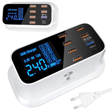 Rýchlonabíjačka s 8 portami USB a LED displejom s technológiou rýchleho nabíjania Quick Charge 3.0 – 40 W