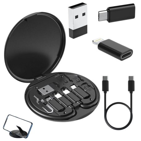 Sada adaptérov 5 v 1 pre mobilné telefóny USB-C, micro USB A, osvetlenie typu A v praktickom držiaku