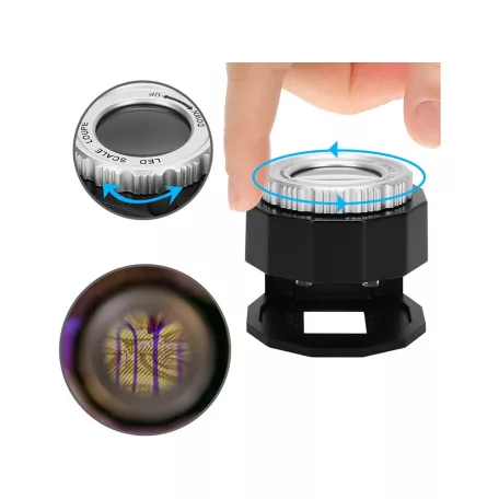Klenotnícky 30x mikroskop s 3 LED diódami a UV svetlom v praktickom úložnom priestore