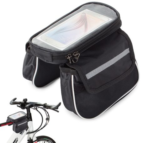 Dvojitá taška na bicykel s držiakom na telefón s možnosťou montáže na rám