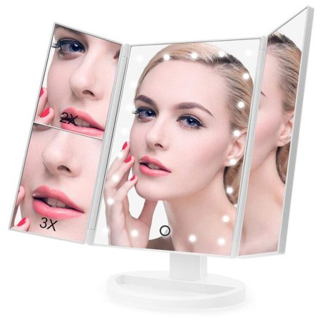 Skladacie kozmetické zrkadlo s 22 LED svetlami a funkciou zväčšenia - biele