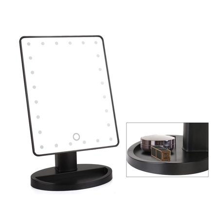 Veľké kozmetické zrkadlo so 16 LED svetlami - čierne