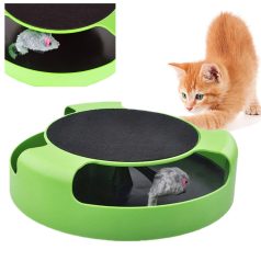   Hračka pre mačky s myšou a škrabanou plochou - 25 cm × 6,5 cm - v zelenej farbe