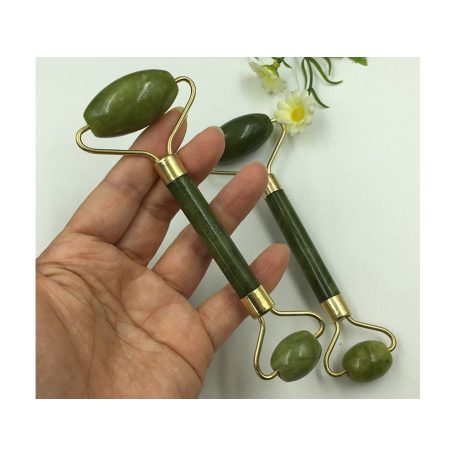 Jadeitový masážny valček na tvár zeleno/zlatý