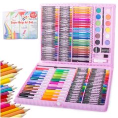   168-dielna sada na kreslenie a maľovanie pre deti v praktickom puzdre - ružová