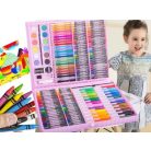 168-dielna sada na kreslenie a maľovanie pre deti v praktickom puzdre - ružová