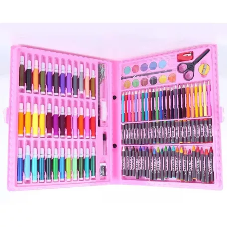 Sada na kreslenie a maľovanie pre deti v praktickom držiaku - 150-dielna, ružová