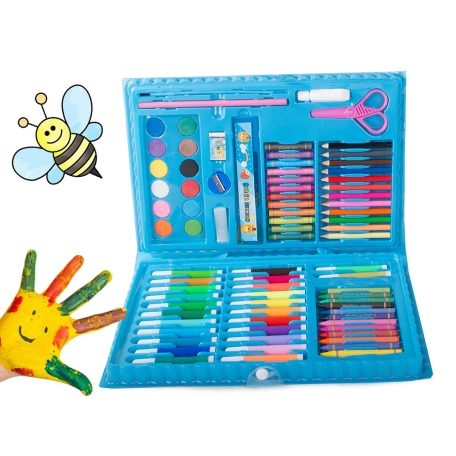 86-dielna súprava na kreslenie a maľovanie v praktickom púzdre - modrá