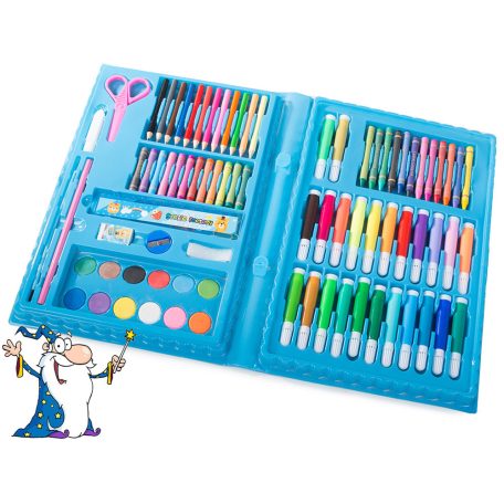 86-dielna súprava na kreslenie a maľovanie v praktickom púzdre - modrá