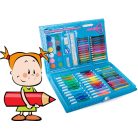 86-dielna súprava na kreslenie a maľovanie v praktickom púzdre - modrá