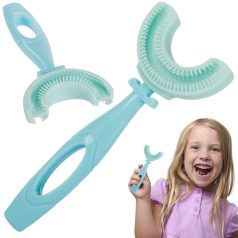 Silikónová zubná kefka pre deti v tvare U - modrá
