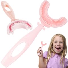 Detská silikónová zubná kefka v tvare U - ružová
