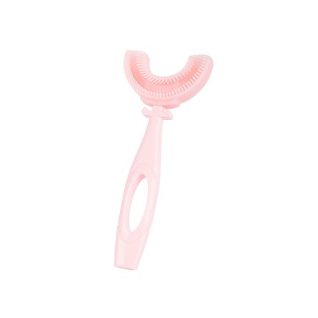 Detská silikónová zubná kefka v tvare U - ružová