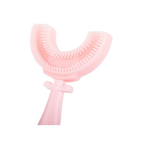 Detská silikónová zubná kefka v tvare U - ružová