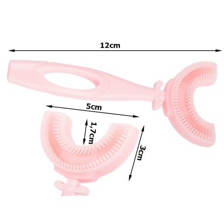 Detská silikónová zubná kefka v tvare U - ružová