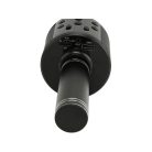 Bezdrôtový karaoke mikrofón s reproduktorom v čiernej farbe v praktickom držiaku