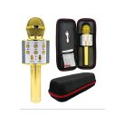 Bezdrôtový karaoke mikrofón s reproduktorom v čiernej farbe v praktickom držiaku