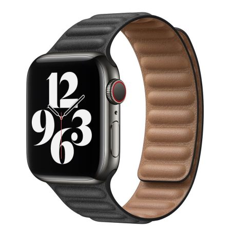 Prémiový magnetický čierny kožený remienok na hodinky Apple Watch 42/44/45/49