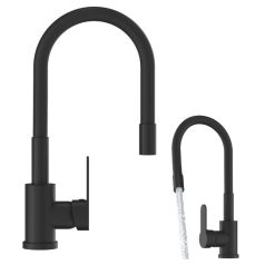   Čierna páková kuchynská batéria s flexibilným výtokovým ramenom