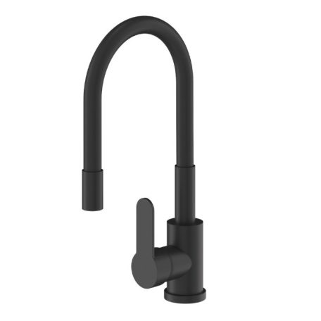 Čierna páková kuchynská batéria s flexibilným výtokovým ramenom