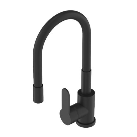 Čierna páková kuchynská batéria s flexibilným výtokovým ramenom