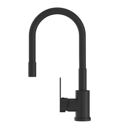 Čierna páková kuchynská batéria s flexibilným výtokovým ramenom