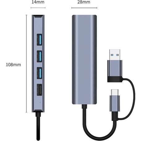 5-portový USB HUB - 3xUSB 3.0 1xUSB 2.0 1xEthernet RJ45