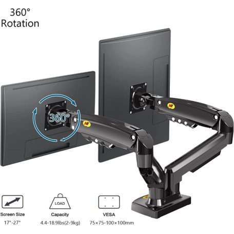 Nastaviteľný dvojitý otočný stojan na stolný monitor (17"-27") pre uhlopriečky obrazovky od 43 cm do 68 cm