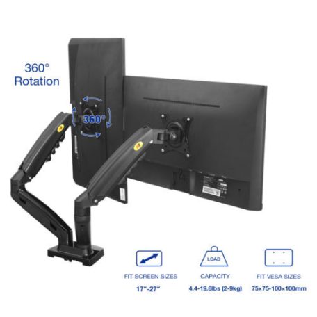 Nastaviteľný dvojitý otočný stojan na stolný monitor (17"-27") pre uhlopriečky obrazovky od 43 cm do 68 cm