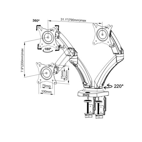 Nastaviteľný dvojitý otočný stojan na stolný monitor (17"-27") pre uhlopriečky obrazovky od 43 cm do 68 cm