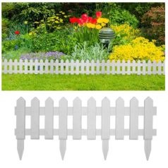   Sada 5-tich plastových záhradných obrubníkov vo tvare plotu v bielej farbe