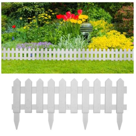 Sada 5-tich plastových záhradných obrubníkov vo tvare plotu v bielej farbe
