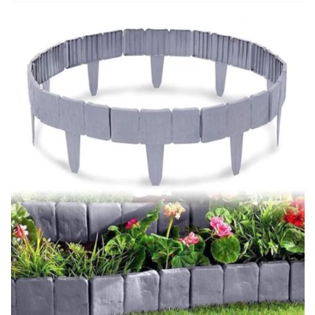 Sada 10- tich  plastových záhradných obrubníkov vo tvare plotu so vzorom kameňa