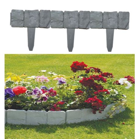 Sada 10- tich  plastových záhradných obrubníkov vo tvare plotu so vzorom kameňa