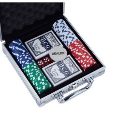   Pokerová súprava so 100 žetónmi, 2 balíčky kariet v kovovom puzdre