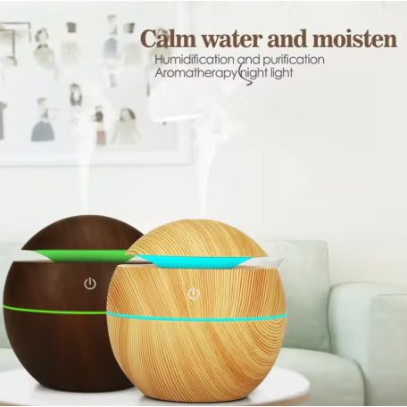 Aromaterapeutický zvlhčovač so 7-farebným LED osvetlením v tvare gule - 130 ml - v čiernej farbe