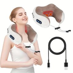 Elektrický masážny vankúš na krk v tvare U - ružový