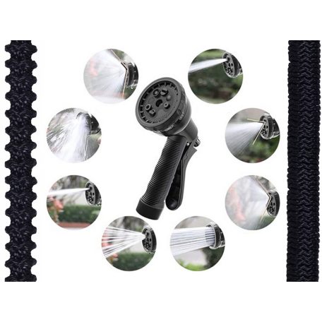 15 metrová postrekovacia hadica s hlavicou postrekovača v čiernej farbe